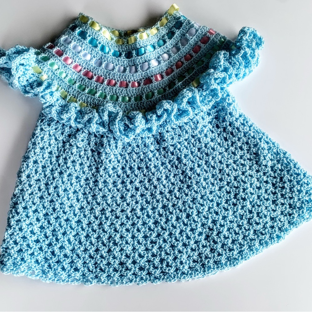 Charming Blue Crochet Dress for Kids